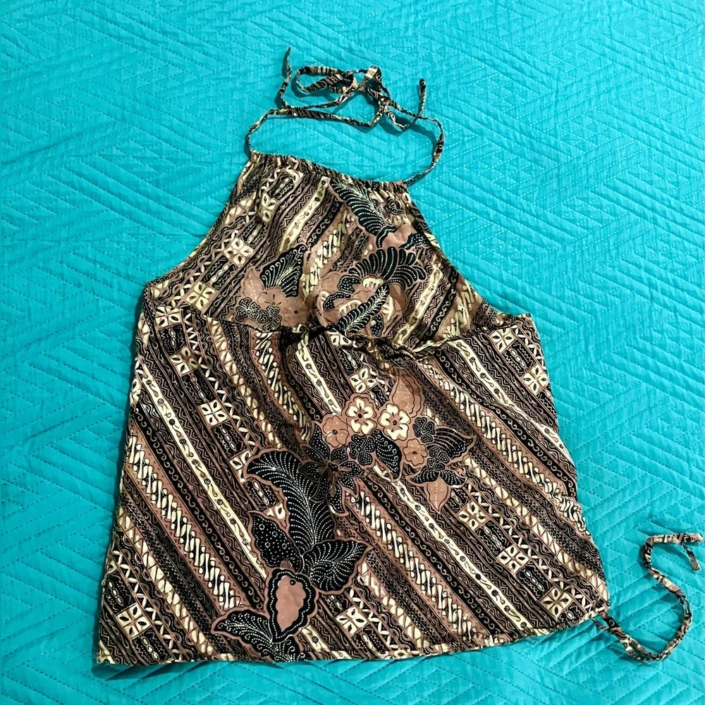 Vintage Bali Batik 100% Cotton Hand Made Indonesian Halter Top - Picture 2 of 7